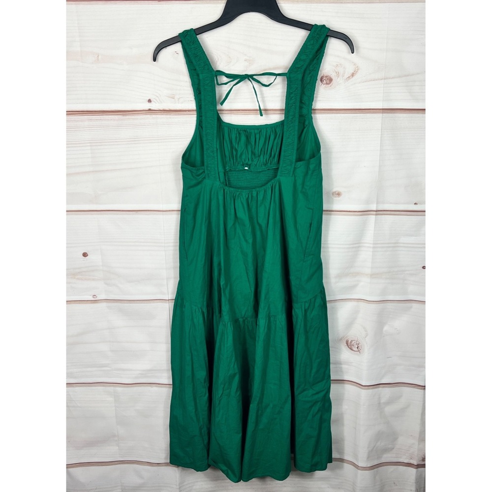 Celandine Dress Womens XS Green Cotton Poplin Midi Pockets Smocked Scoop Back - Picture 9 of 10